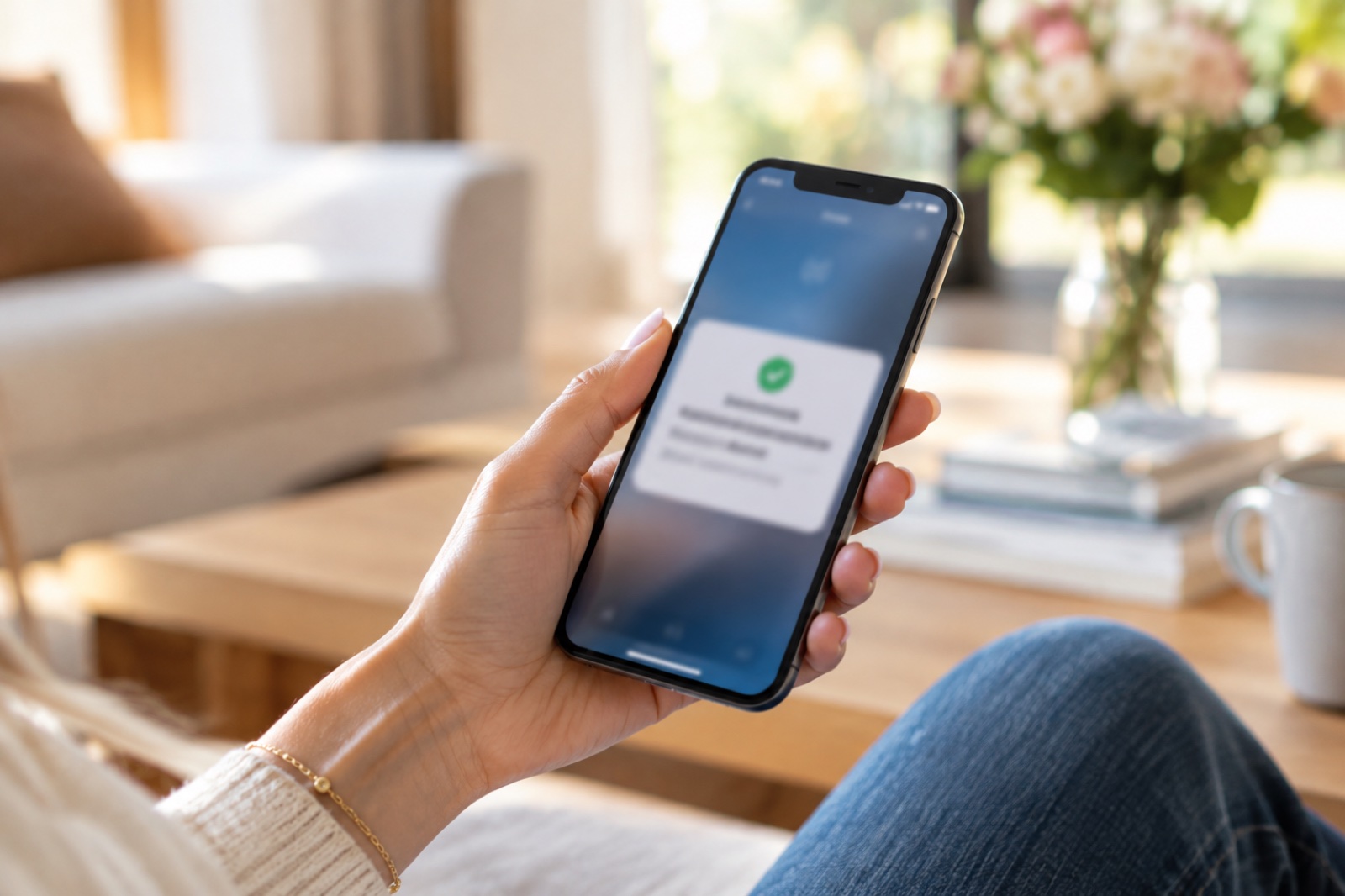Le paiement le jour même : une notification de virement reçu sur un smartphone, montant volontairement flou